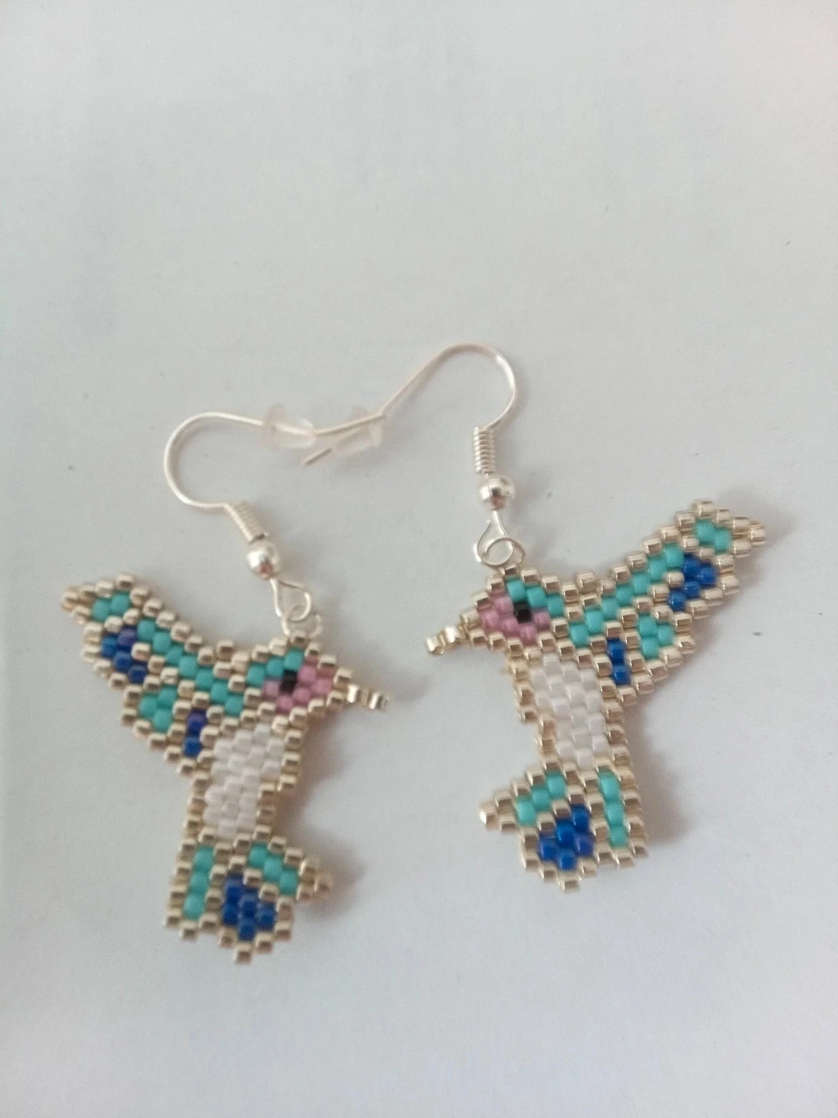 Miyuki delica bead hummingbird earrings – Turquoise and Blue – photo 4